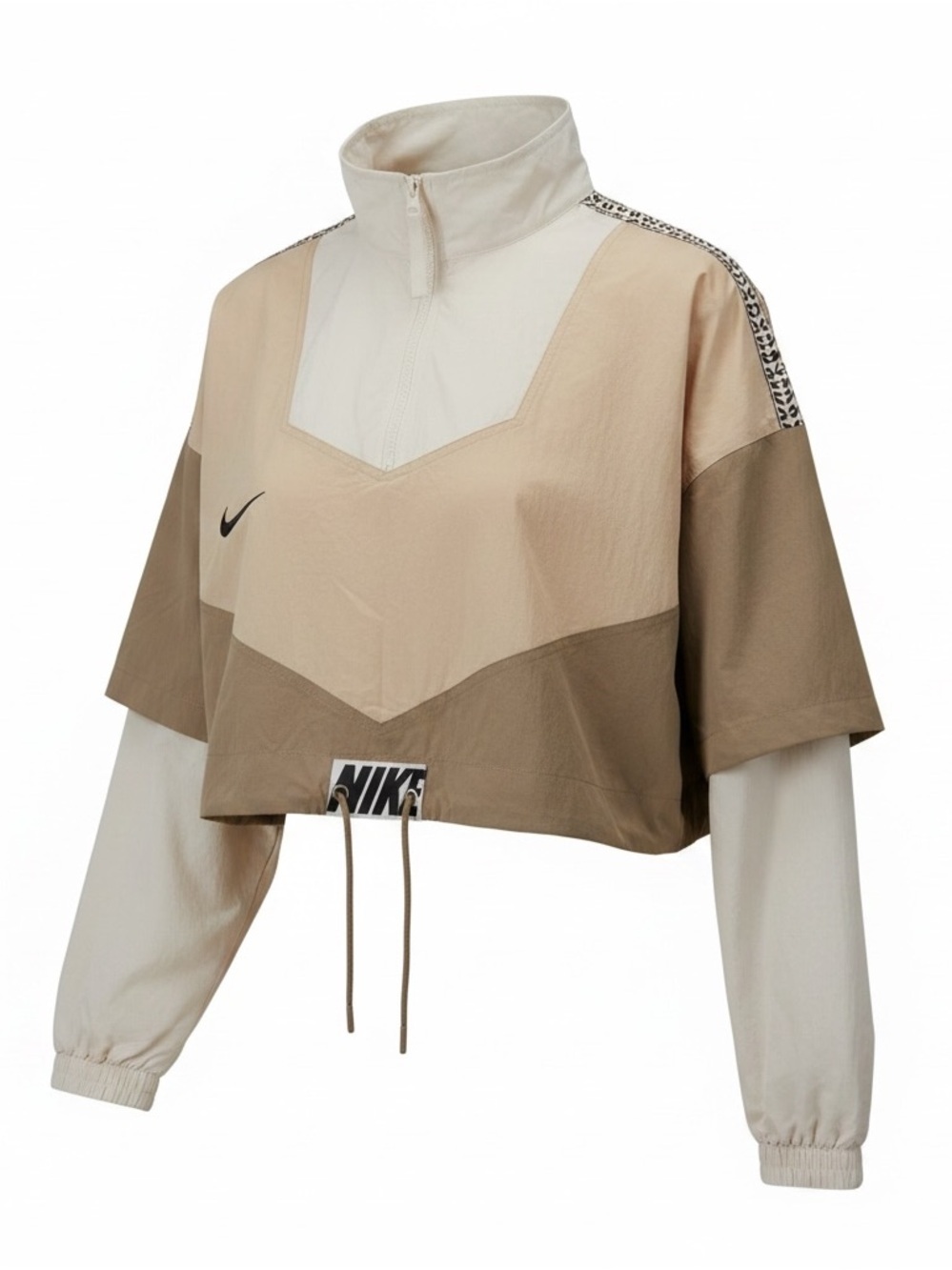 Nike Cropped Two-Tone Tan and Cream Windbreaker Jacket